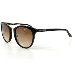 Steve Madden Sunnset Womens Plastic Sunglass Black 52-20 Round Aviator